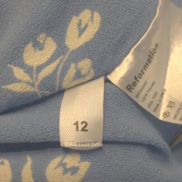 Reformation‎ Elle Shirred Floral-print Georgette Mini Dress Blue Size 12 - Picture 7 of 8